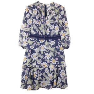 Donna Morgan Blue Floral Lace Waist Ruffled Skirt Party Dress Women's Size 8